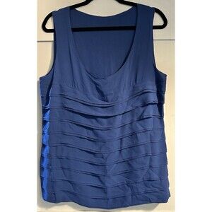 Tory Burch Oriena 100% Silk Razor Blue Tiered Tank Top Size 12 NWT